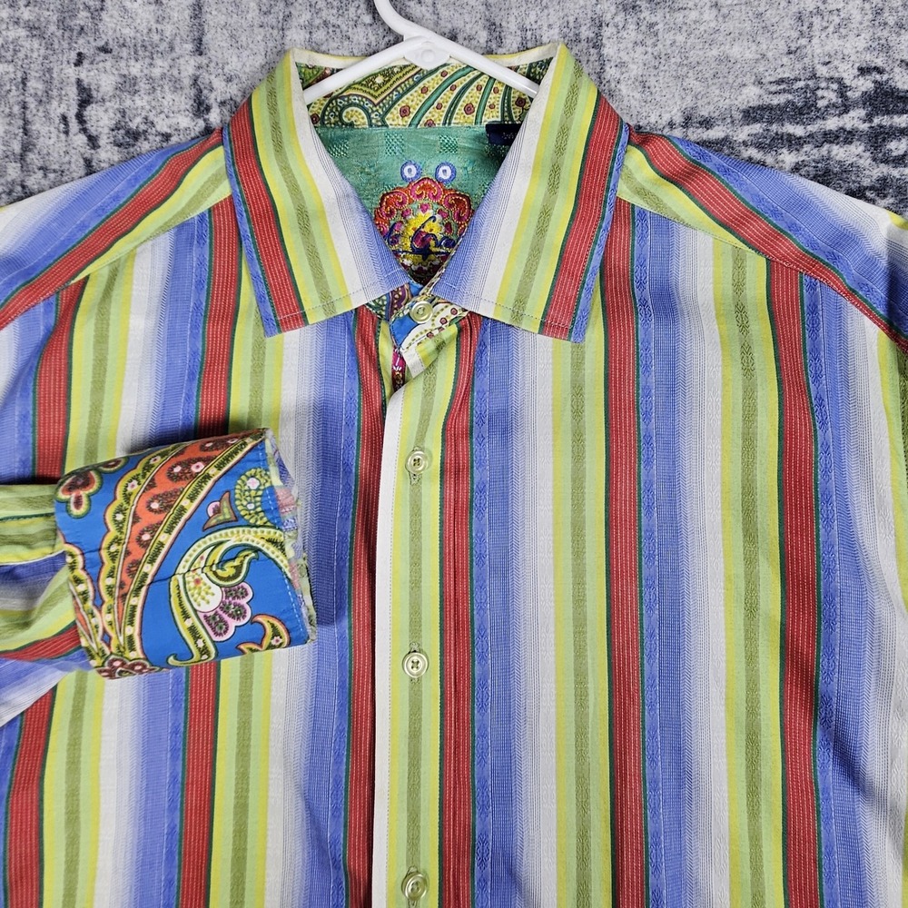 Robert Graham Shirt Mens L Multicolor Striped Paisley Button-Up Long Sleeve